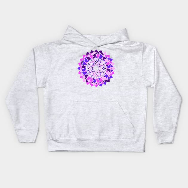 Round ornament with geometric repeated shapes in random bright neon colors Kids Hoodie by acidmit